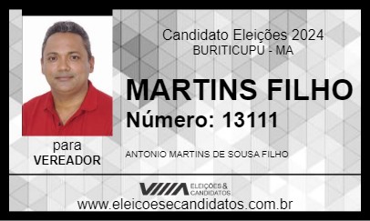 Candidato MARTINS FILHO 2024 - BURITICUPU - Eleições