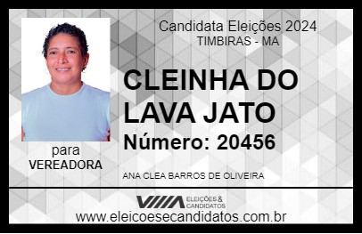 Candidato CLEINHA DO LAVA JATO 2024 - TIMBIRAS - Eleições