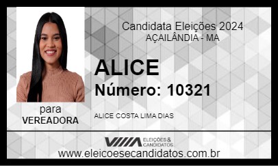 Candidato ALICE LIMA 2024 - AÇAILÂNDIA - Eleições