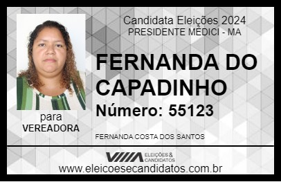 Candidato FERNANDA DO CAPADINHO 2024 - PRESIDENTE MÉDICI - Eleições