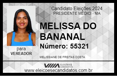 Candidato MELISSA DO BANANAL 2024 - PRESIDENTE MÉDICI - Eleições