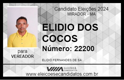 Candidato ELIDIO DOS COCOS  2024 - MIRADOR - Eleições