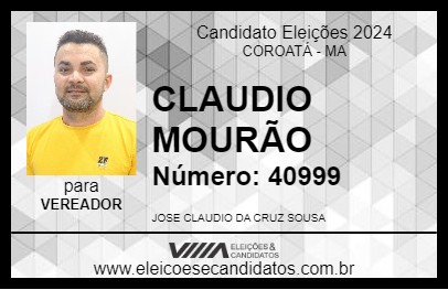 Candidato CLAUDIO MOURÃO 2024 - COROATÁ - Eleições