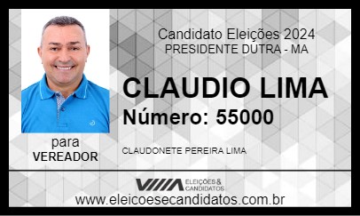 Candidato CLAUDIO LIMA 2024 - PRESIDENTE DUTRA - Eleições