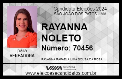 Candidato RAYANNA NOLETO 2024 - SÃO JOÃO DOS PATOS - Eleições