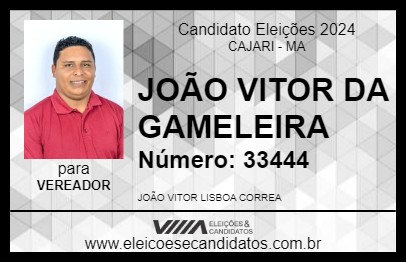 Candidato JOÃO VITOR DA GAMELEIRA 2024 - CAJARI - Eleições