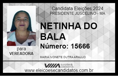 Candidato NETINHA DO BALA 2024 - PRESIDENTE JUSCELINO - Eleições