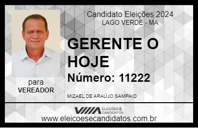 Candidato GERENTE O HOJE 2024 - LAGO VERDE - Eleições