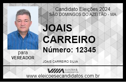 Candidato JOAIS CARREIRO 2024 - SÃO DOMINGOS DO AZEITÃO - Eleições