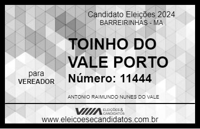 Candidato TOINHO DO VALE PORTO 2024 - BARREIRINHAS - Eleições