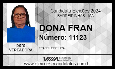 Candidato DONA FRAN 2024 - BARREIRINHAS - Eleições