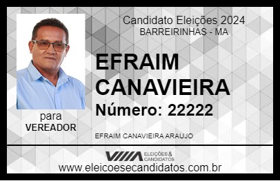 Candidato EFRAIM CANAVIEIRA 2024 - BARREIRINHAS - Eleições