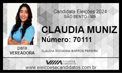 Candidato CLAUDIA MUNIZ 2024 - SÃO BENTO - Eleições