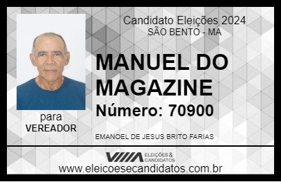 Candidato MANUEL DO MAGAZINE 2024 - SÃO BENTO - Eleições