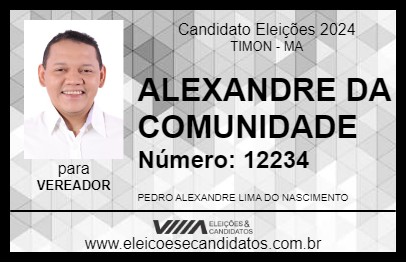 Candidato ALEXANDRE DA COMUNIDADE 2024 - TIMON - Eleições