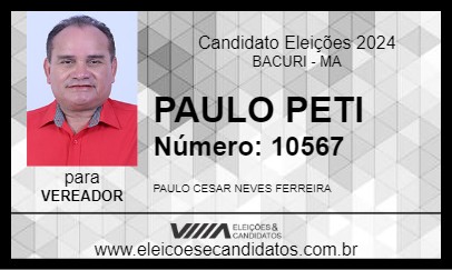 Candidato PAULO PETI 2024 - BACURI - Eleições