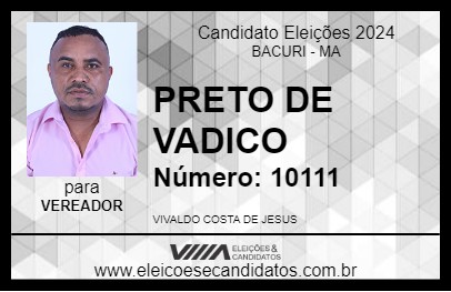 Candidato PRETO DE VADICO 2024 - BACURI - Eleições