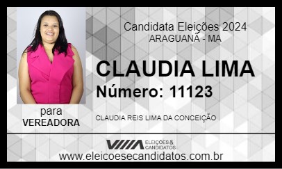 Candidato CLAUDIA LIMA 2024 - ARAGUANÃ - Eleições