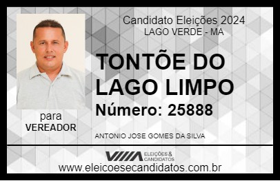 Candidato TONTÕE DO LAGO LIMPO 2024 - LAGO VERDE - Eleições