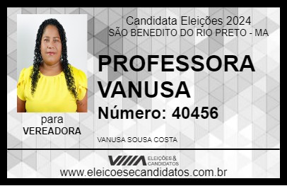 Candidato PROFESSORA VANUSA 2024 - SÃO BENEDITO DO RIO PRETO - Eleições