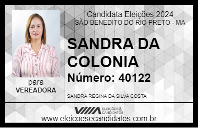 Candidato SANDRA DA COLONIA 2024 - SÃO BENEDITO DO RIO PRETO - Eleições