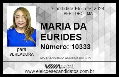 Candidato MARIA DA EURIDES 2024 - PERITORÓ - Eleições