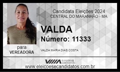 Candidato VALDA 2024 - CENTRAL DO MARANHÃO - Eleições