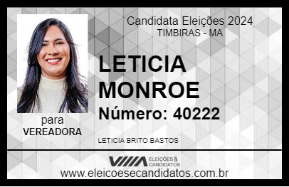 Candidato LETICIA MONROE 2024 - TIMBIRAS - Eleições