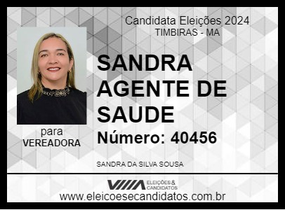 Candidato SANDRA AGENTE DE SAUDE 2024 - TIMBIRAS - Eleições