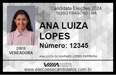 Candidato ANA LUIZA LOPES 2024 - TASSO FRAGOSO - Eleições