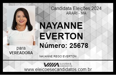 Candidato NAYANNE EVERTON 2024 - ARARI - Eleições