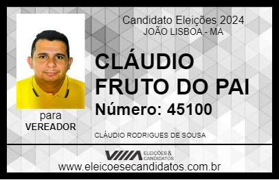 Candidato CLÁUDIO FRUTO DO PAI 2024 - JOÃO LISBOA - Eleições