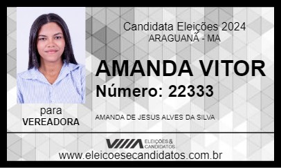 Candidato AMANDA VITOR 2024 - ARAGUANÃ - Eleições