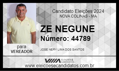 Candidato ZE NEGUNE 2024 - NOVA COLINAS - Eleições