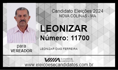 Candidato LEONIZAR 2024 - NOVA COLINAS - Eleições