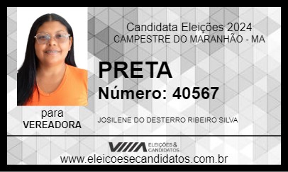 Candidato PRETA 2024 - CAMPESTRE DO MARANHÃO - Eleições