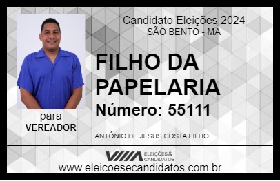 Candidato FILHO DA PAPELARIA 2024 - SÃO BENTO - Eleições