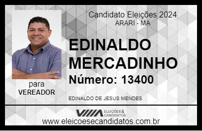 Candidato EDINALDO MERCADINHO 2024 - ARARI - Eleições