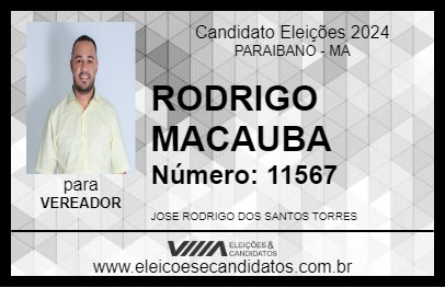 Candidato RODRIGO MACAUBA  2024 - PARAIBANO - Eleições