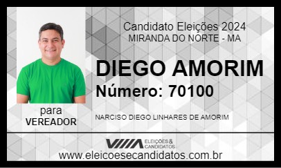 Candidato DIEGO AMORIM 2024 - MIRANDA DO NORTE - Eleições