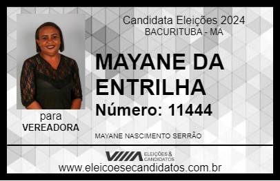 Candidato MAYANE DA ENTRILHA 2024 - BACURITUBA - Eleições