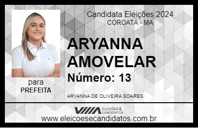 Candidato ARYANNA AMOVELAR 2024 - COROATÁ - Eleições