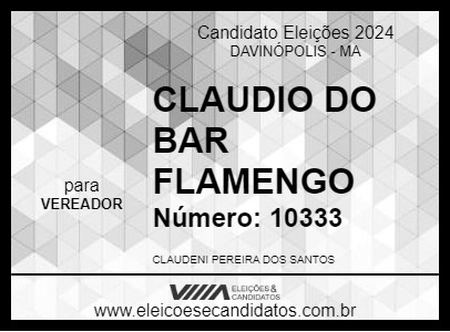 Candidato CLAUDIO DO BAR FLAMENGO 2024 - DAVINÓPOLIS - Eleições