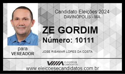 Candidato ZE GORDIM 2024 - DAVINÓPOLIS - Eleições