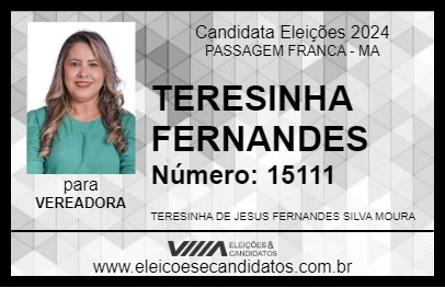 Candidato TERESINHA FERNANDES 2024 - PASSAGEM FRANCA - Eleições