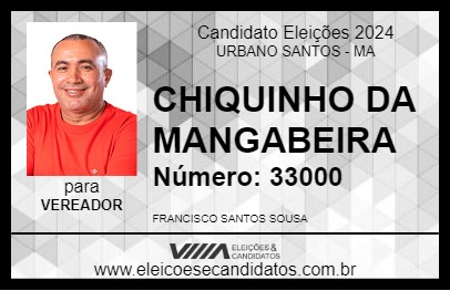 Candidato CHIQUINHO DA MANGABEIRA 2024 - URBANO SANTOS - Eleições