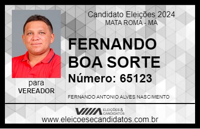 Candidato FERNANDO BOA SORTE 2024 - MATA ROMA - Eleições