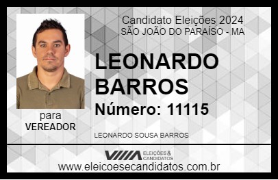 Candidato LEONARDO BARROS 2024 - SÃO JOÃO DO PARAÍSO - Eleições