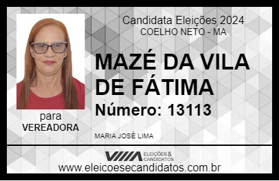 Candidato MAZÉ DA VILA DE FÁTIMA 2024 - COELHO NETO - Eleições