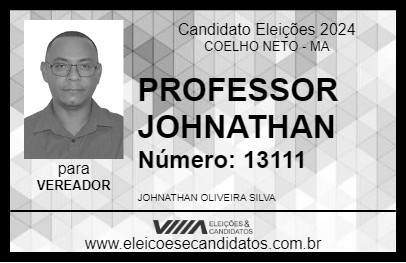 Candidato PROFESSOR JOHNATHAN  2024 - COELHO NETO - Eleições